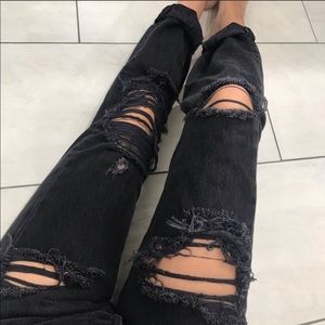 Black Distressed Levi Mom Jeans